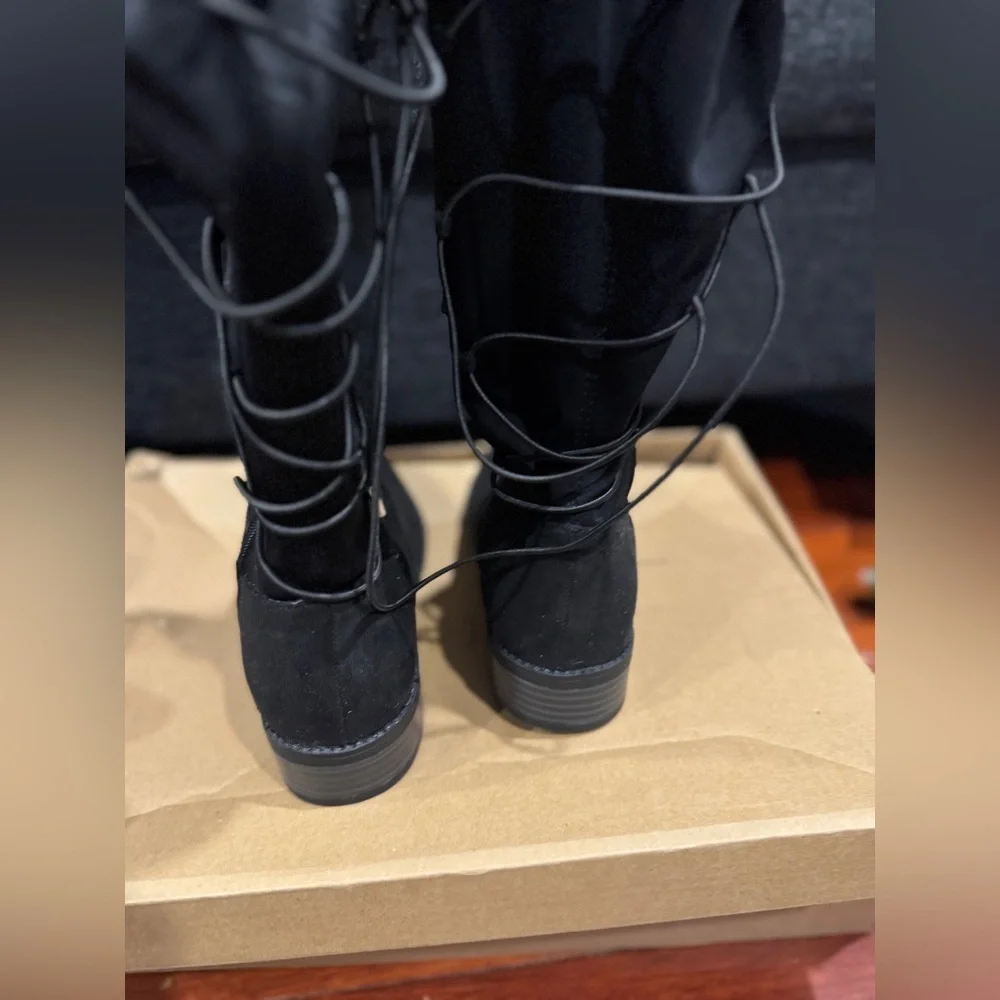 Fashion Nova Ramona Flat Black over the knee Boots Size 7.5